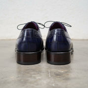 Handmade Mens Blue Lace up Shoes, Men Crocodile Patterned Dress Shoes - back-view