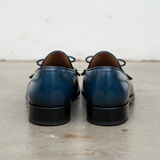 Handmade Mens Blue Leather fringe dress shoes moccasins, Shoes for men - back-view