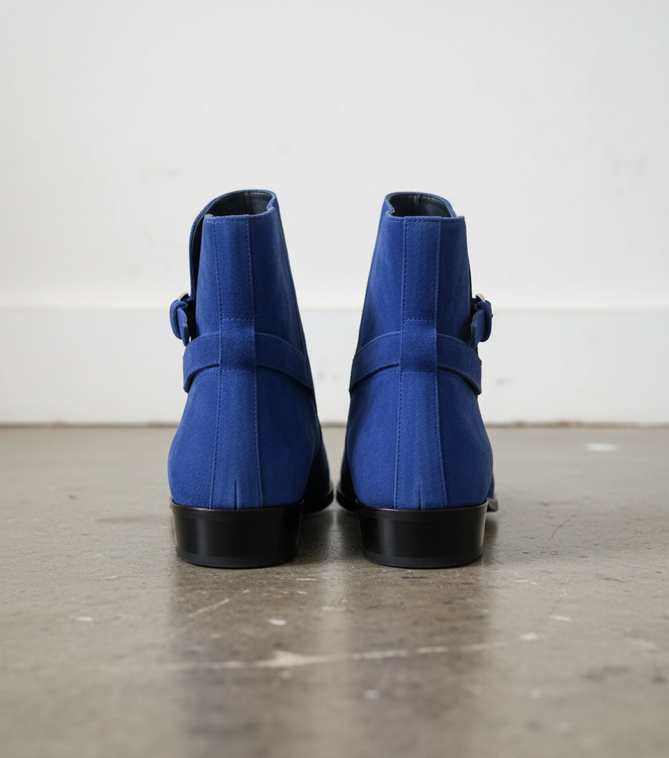 Handmade Mens Blue Suede Jodhpurs Boot, Men blue Fashion ankle boots - back-view