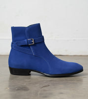 Handmade Mens Blue Suede Jodhpurs Boot, Men blue Fashion ankle boots - detail-view-showing-texture
