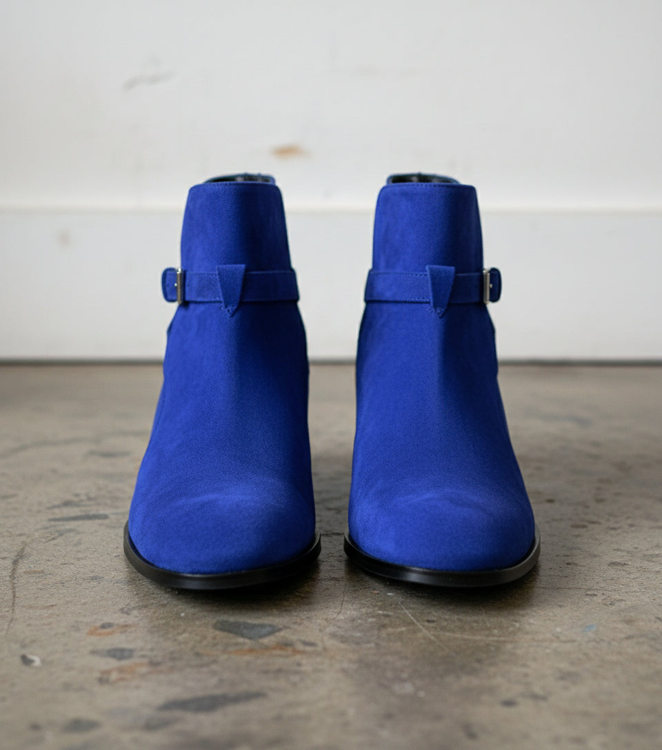 Handmade Mens Blue Suede Jodhpurs Boot, Men blue Fashion ankle boots - front-view
