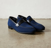 Handmade Mens blue suede moccasins, Men Navy blue suede shoes Loafer, Mens - angle-view-showing-depth