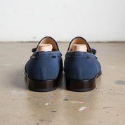Handmade Mens blue suede moccasins, Men Navy blue suede tasseled shoes - back-view