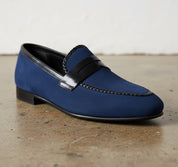 Handmade Mens blue suede moccasins, Men Navy blue suede shoes Loafer, Mens - detail-view-showing-texture