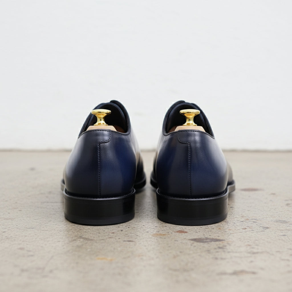 Handmade Mens Blue tuxedo shoes, Men leather Oxford shoes, Men brogue shoes - back-view