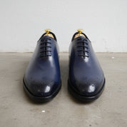 Handmade Mens Blue tuxedo shoes, Men leather Oxford shoes, Men brogue shoes - front-view