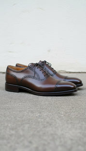 Handmade Mens brogue, lace up Dress shoes, Men brown leather office shoes - angle-view-showing-depth