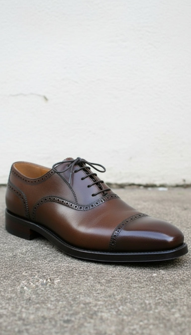 Handmade Mens brogue, lace up Dress shoes, Men brown leather office shoes - detail-view-showing-texture