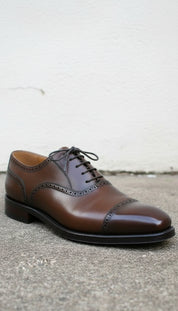 Handmade Mens brogue, lace up Dress shoes, Men brown leather office shoes - detail-view-showing-texture