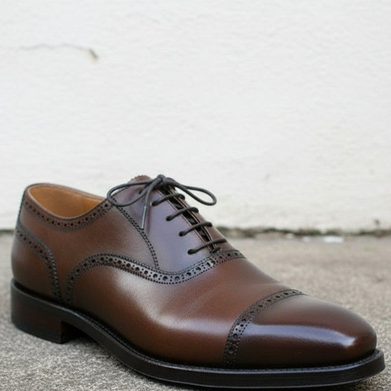 Handmade Mens brogue, lace up Dress shoes, Men brown leather office shoes - detail-view-showing-texture