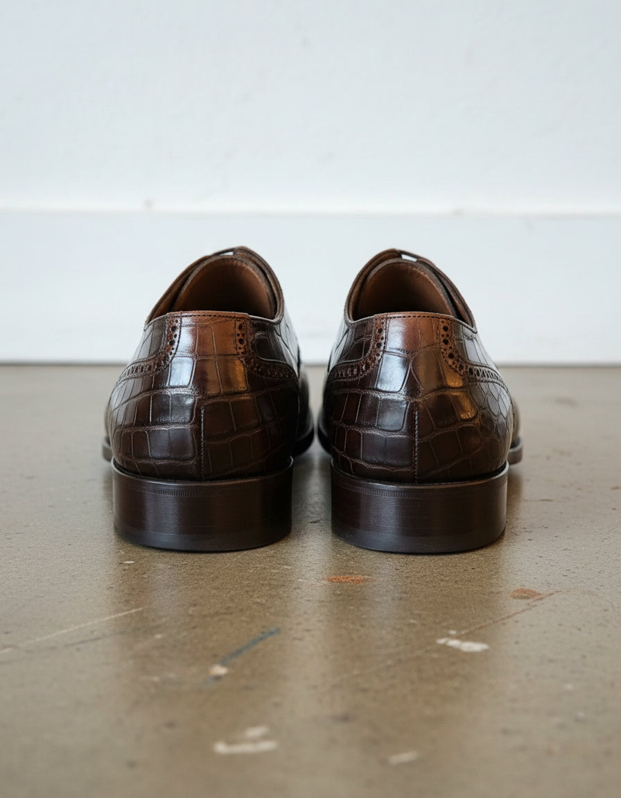 Handmade Mens brown alligators pattern shoes, Men lace up oxfords shoes - back-view