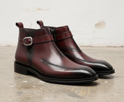 Handmade Mens Brown ankle boots, Men leather dress boots - angle-view-showing-depth