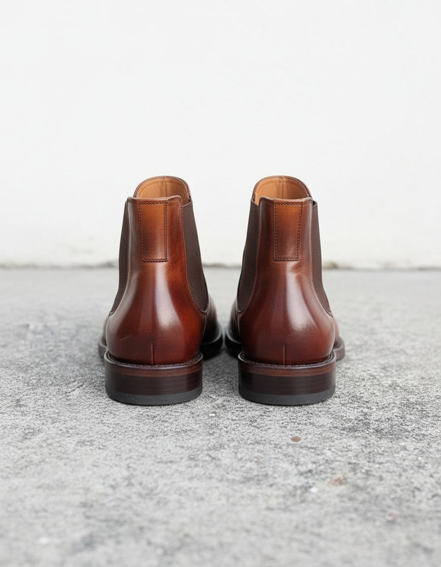 Handmade Mens brown Burnish toe Leather Chelsea boots, Men leather boot - back-view