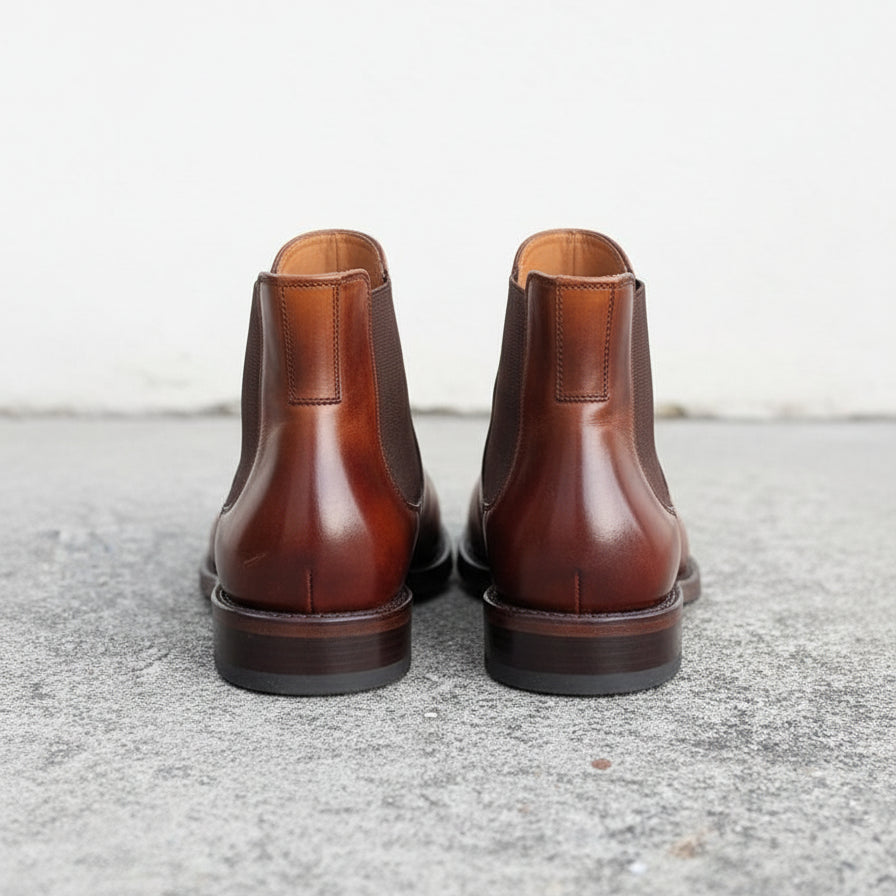 Handmade Mens brown Burnish toe Leather Chelsea boots, Men leather boot - back-view