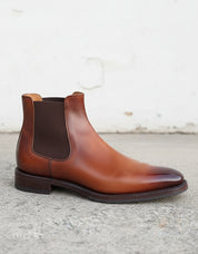 Handmade Mens brown Burnish toe Leather Chelsea boots, Men leather boot - detail-view-showing-texture