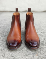 Handmade Mens brown Burnish toe Leather Chelsea boots, Men leather boot - front-view