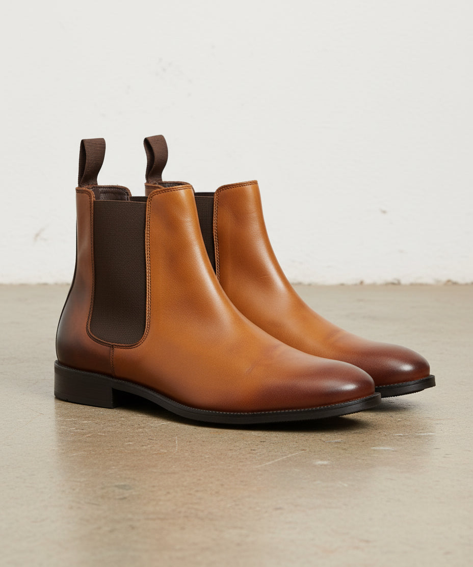 Handmade Mens Brown Chelsea Leather Boot, Mens Leather Boot, Men Ankle Boot - 3-4-right-view