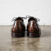 Handmade Mens brown crocodile dress shoes, Men brown square toe laceup shoe - back-view