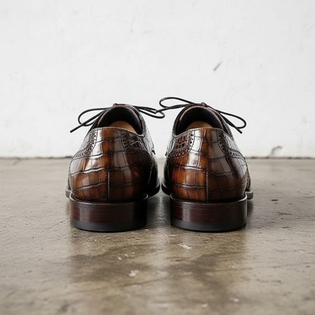 Handmade Mens brown crocodile dress shoes, Men brown square toe laceup shoe US 8.5 / brown / D - Standard Handmade Mens brown crocodile dress shoes, Men brown square toe laceup shoe US 8.5 / brown / D - Standard