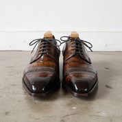 Handmade Mens brown crocodile dress shoes, Men brown square toe laceup shoe - front-view