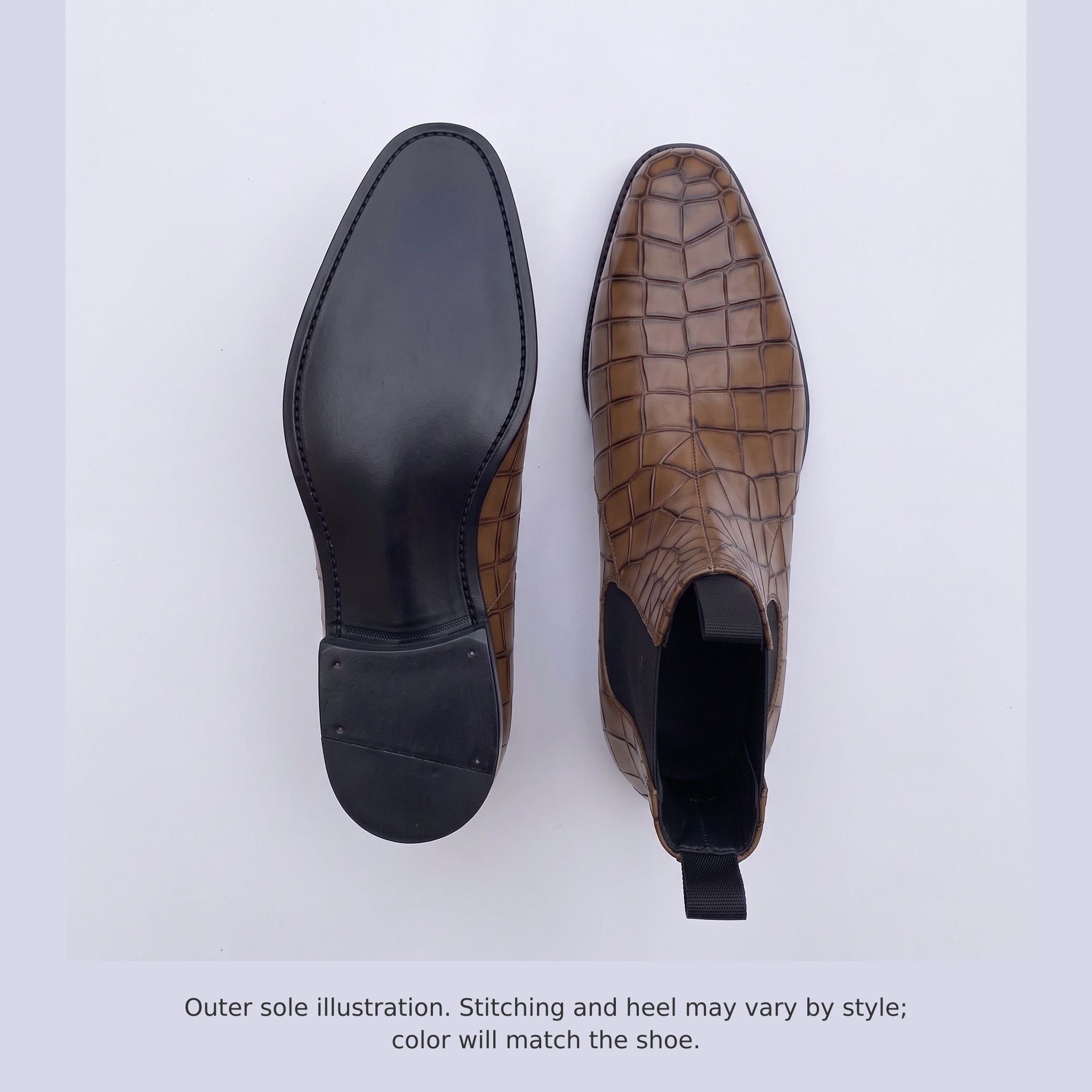 Handmade Men's Brown Crocodile Embossed Chelsea Boots — Hixon