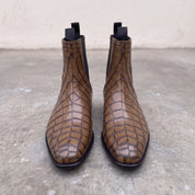 Handmade Men's Brown Crocodile Embossed Chelsea Boots — Hixon
