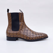 Handmade Men's Brown Crocodile Embossed Chelsea Boots — Hixon