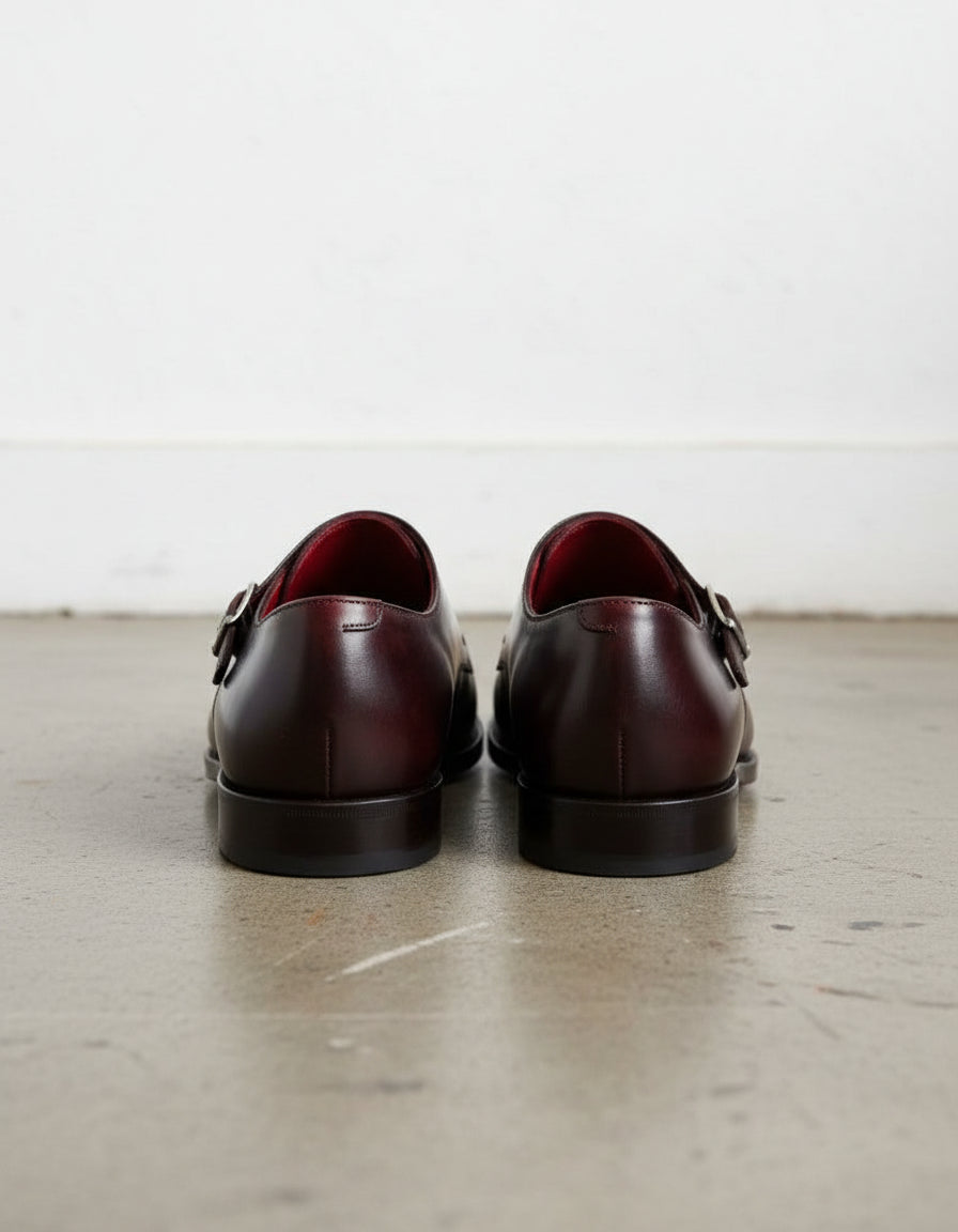 Handmade Mens brown double buckle dress shoes, Mens oxfords formal shoes - back-view