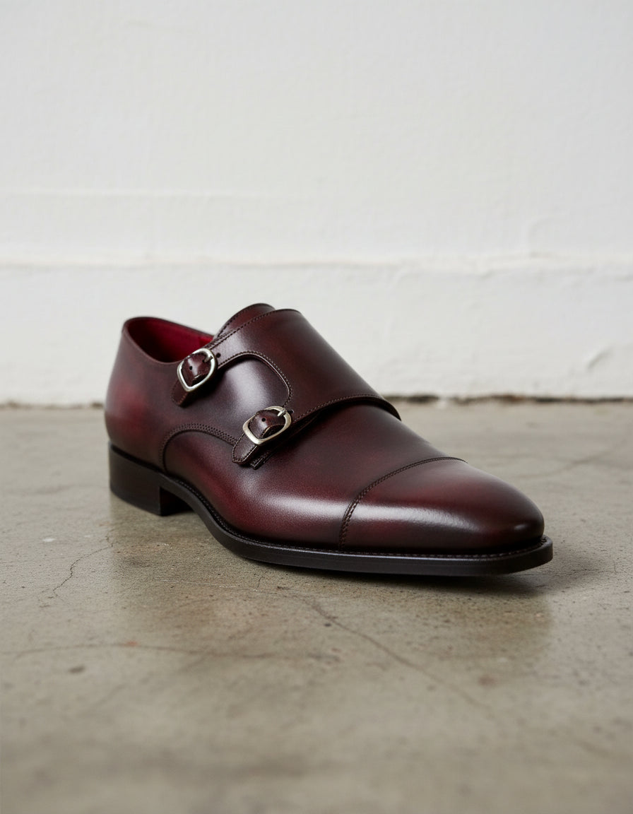 Handmade Mens brown double buckle dress shoes, Mens oxfords formal shoes - detail-view-showing-texture