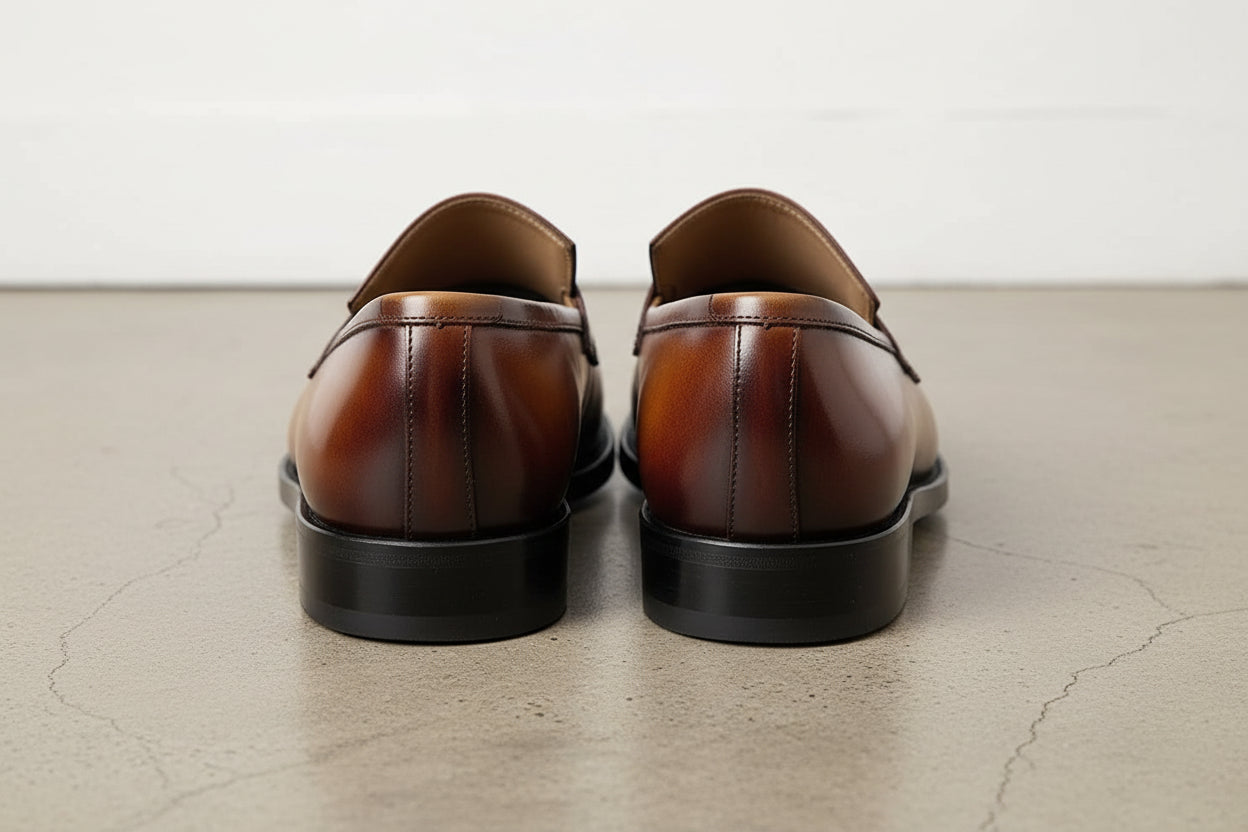 Handmade Mens Brown goodyear welted leather moccasins, Brown dress shoes for mens - back-view