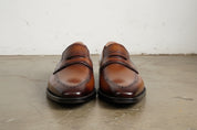 Handmade Mens Brown goodyear welted leather moccasins, Brown dress shoes for mens - front-view