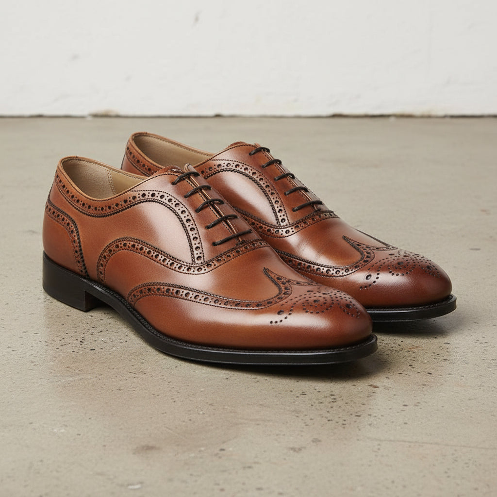 Men's Brown Wingtip Brogue Leather Oxfords — Brodrick US 16 / Tan