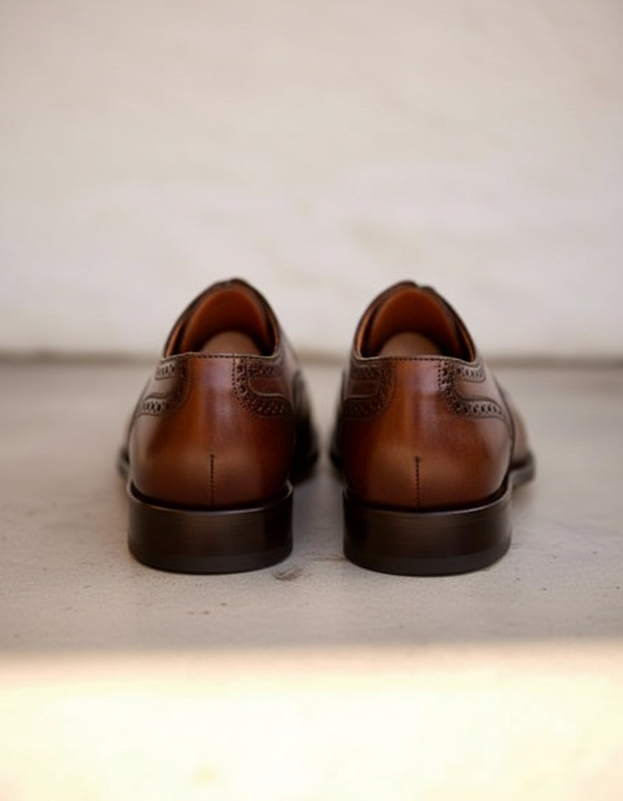 Handmade Mens brown lace up dress shoes, Men wingtip leather brogue shoes - back-view