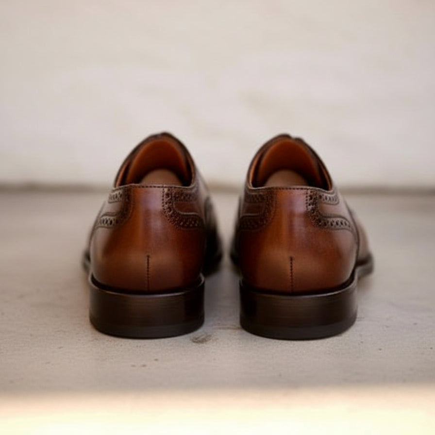 Handmade Mens brown lace up dress shoes, Men wingtip leather brogue shoes - back-view