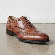 Handmade Mens brown lace up dress shoes, Men wingtip brogue shoes - detail-view-showing-texture