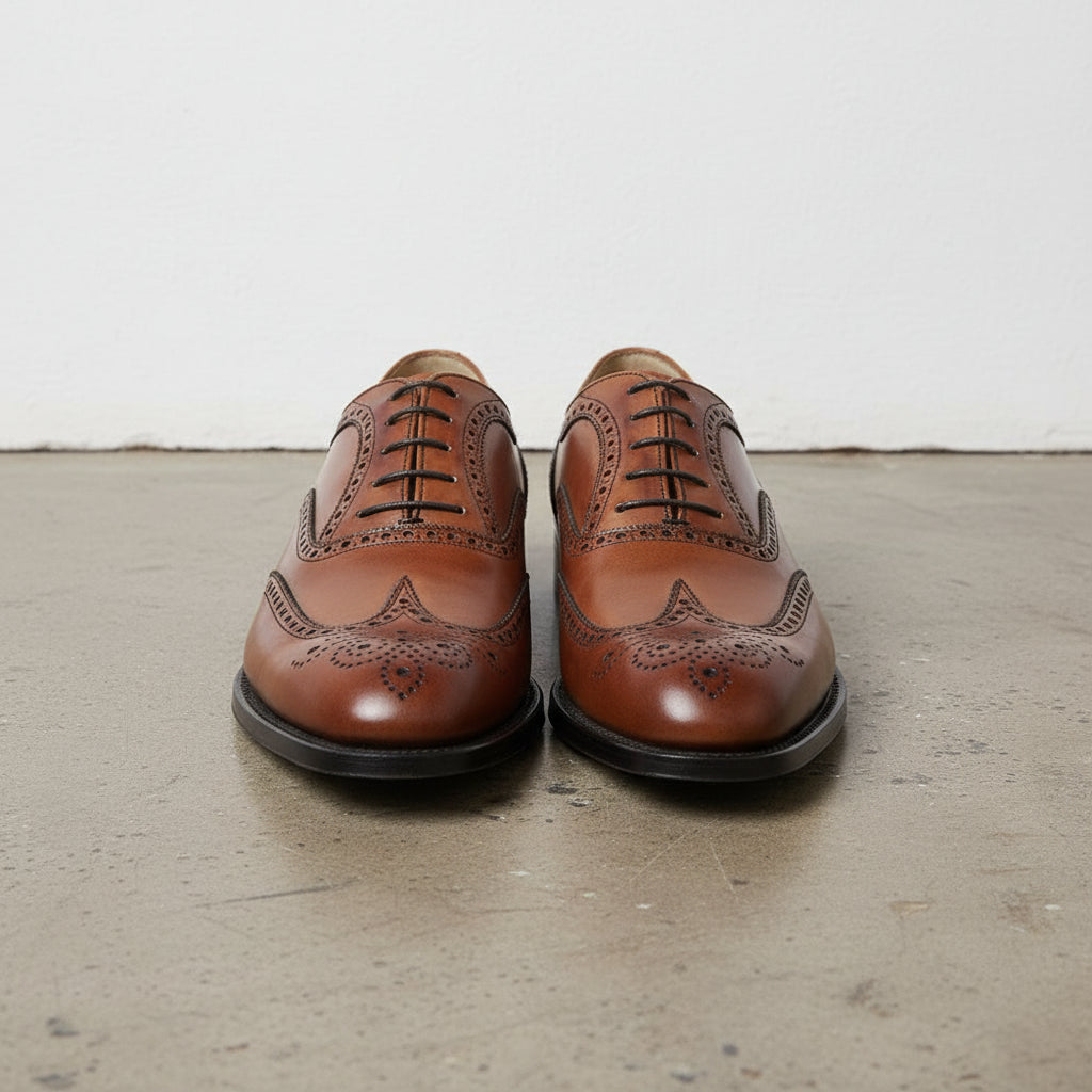Handmade Mens brown lace up dress shoes, Men wingtip brogue shoes - front-view