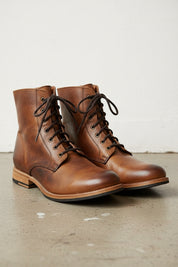 Handmade Mens Brown Lace up high ankle boots, Mens Biker boots, Mens boots - angle-view-showing-depth