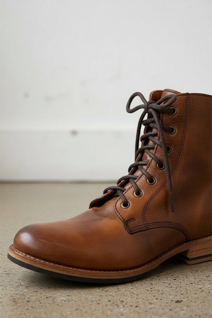 Handmade Mens Brown Lace up high ankle boots, Mens Biker boots, Mens boots - detail-view-showing-texture