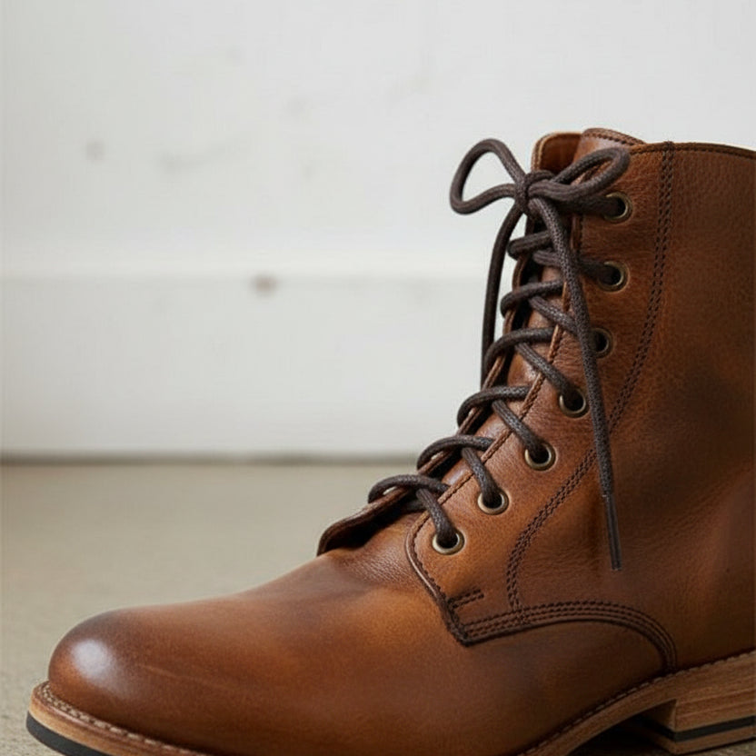 Handmade Mens Brown Lace up high ankle boots, Mens Biker boots, Mens boots - detail-view-showing-texture