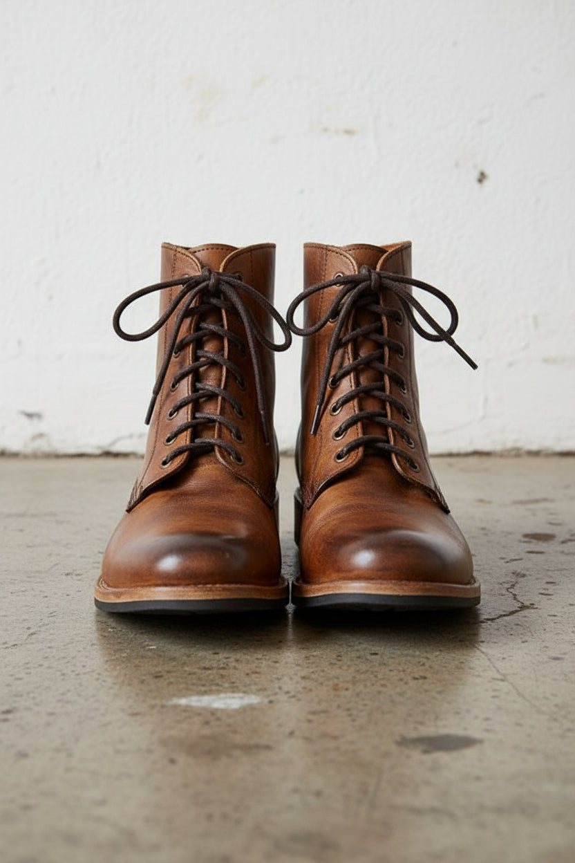 Handmade Mens Brown Lace up high ankle boots, Mens Biker boots, Mens boots - front-view