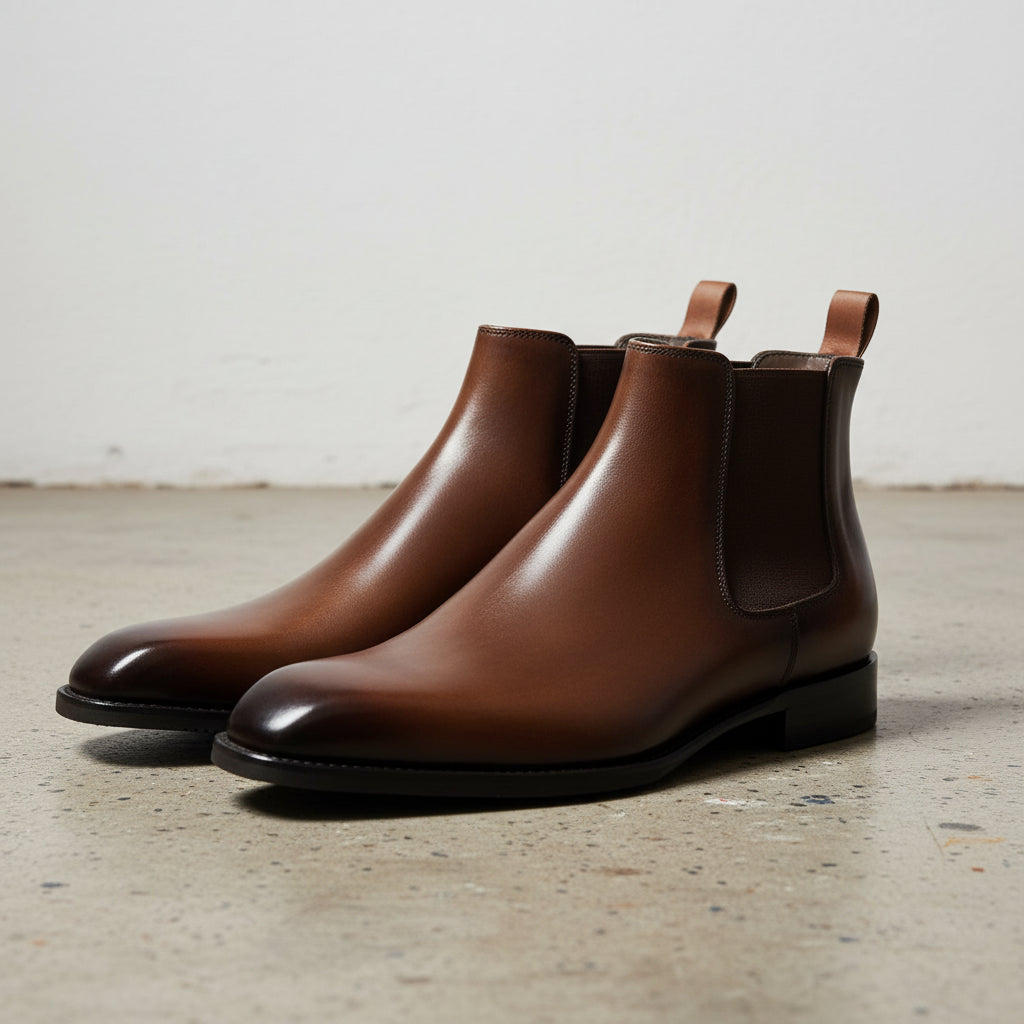 Handmade Mens brown leather chelsea boots, Men ankle boots, Men dress boots - angle-view-showing-depth