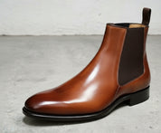Handmade Mens brown leather chelsea boots, Men ankle boots, Men dress boot - detail-view-showing-texture