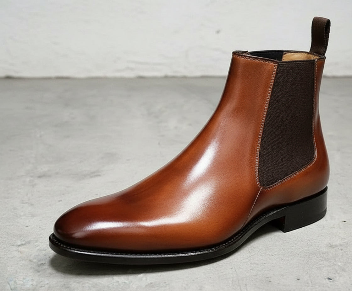 Handmade Mens brown leather chelsea boots, Men ankle boots, Men dress boot - detail-view-showing-texture