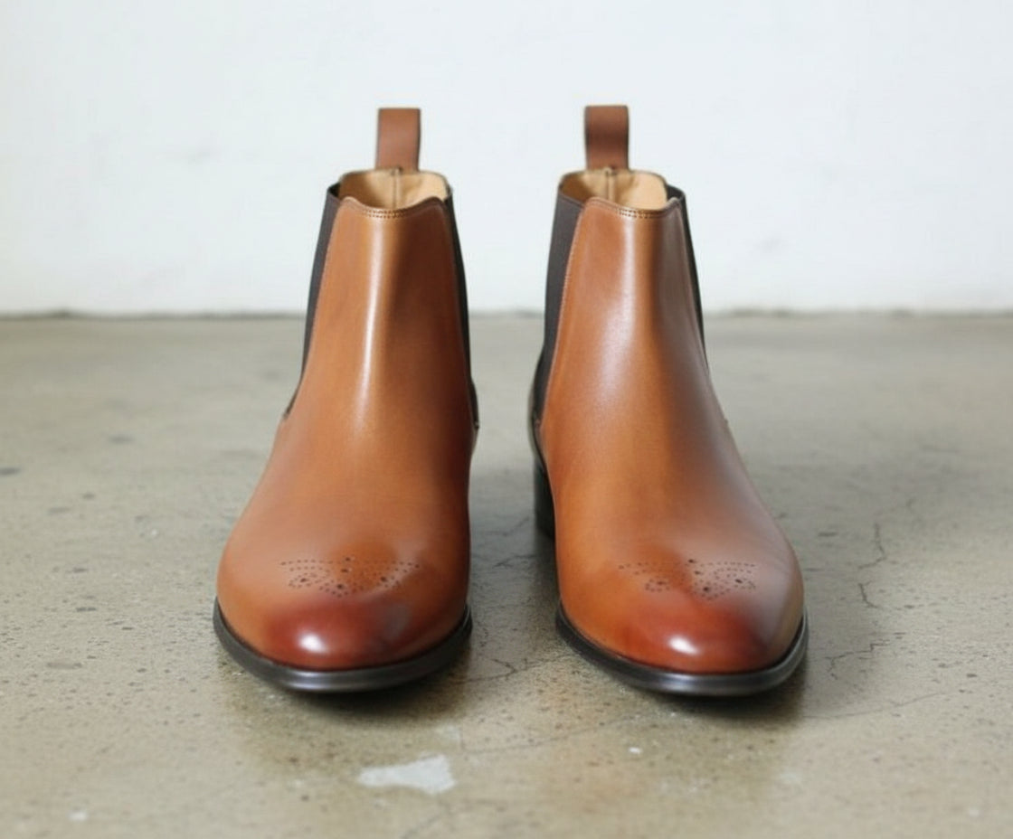 Handmade Mens brown leather chelsea boots, Men dress boots, ankle boots men - front-view
