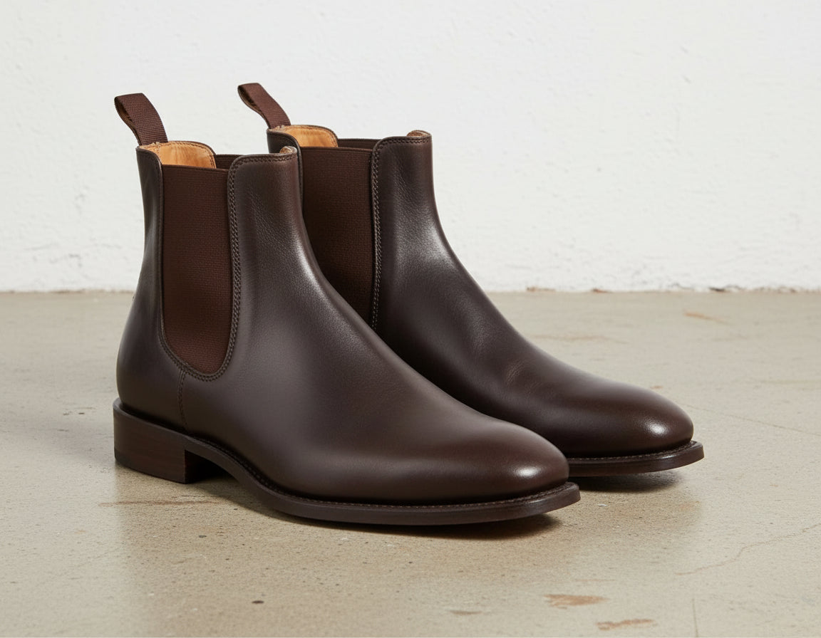 Handmade Mens brown leather chelsea boots, Men leather ankle dress boots - 3-4-right-view