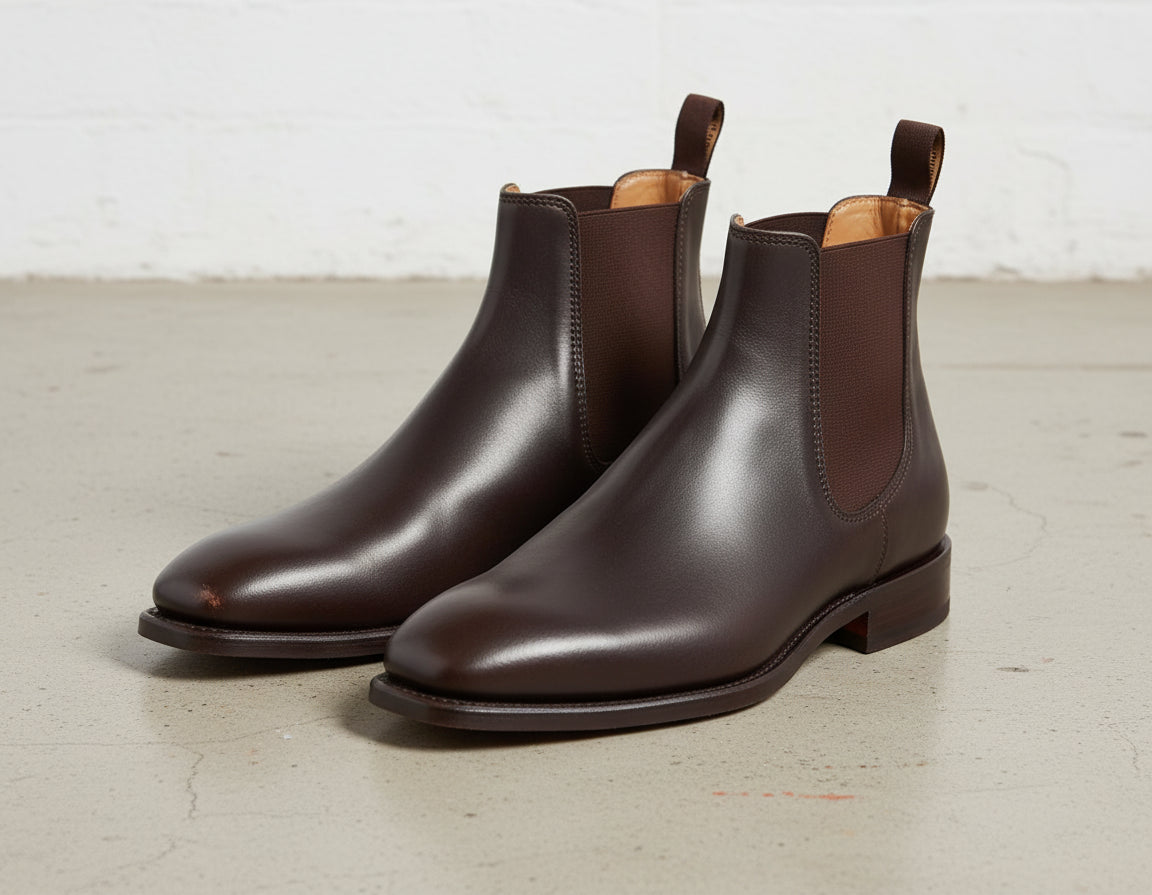 Handmade Mens brown leather chelsea boots, Men leather ankle dress boots - angle-view-showing-depth
