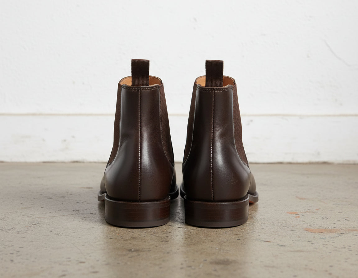 Handmade Mens brown leather chelsea boots, Men leather ankle dress boots - back-view