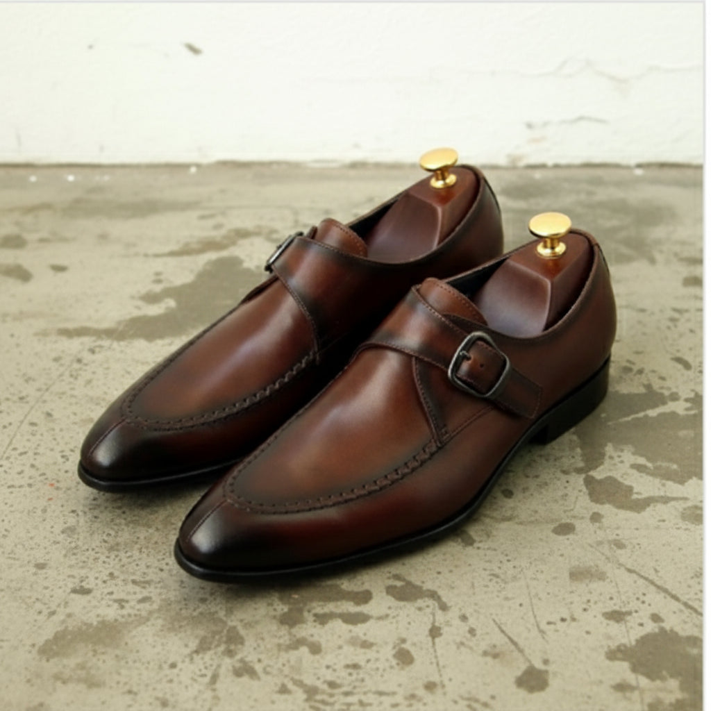 Handmade Mens Brown Leather Dress shoes, Brown leather formal shoes for men - angle-view-showing-depth