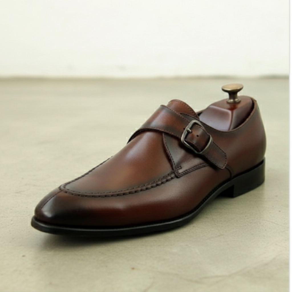 Handmade Mens Brown Leather Dress shoes, Brown leather formal shoes for men - detail-view-showing-texture