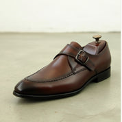 Handmade Mens Brown Leather Dress shoes, Brown leather formal shoes for men - detail-view-showing-texture